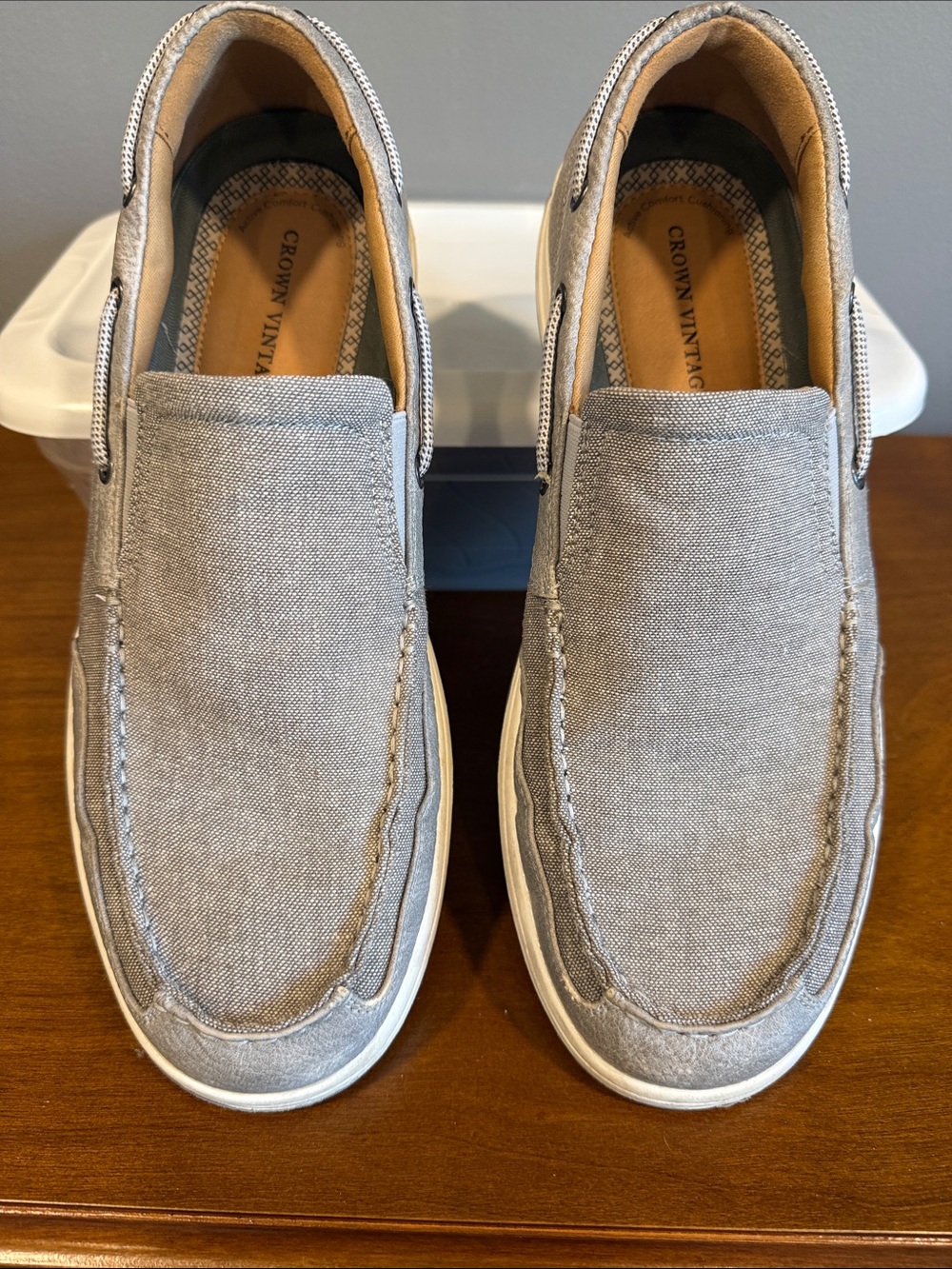 Crown Vintage Pemberly Boat Shoe. Men’s Slip-On Canvas Loafers - Gray